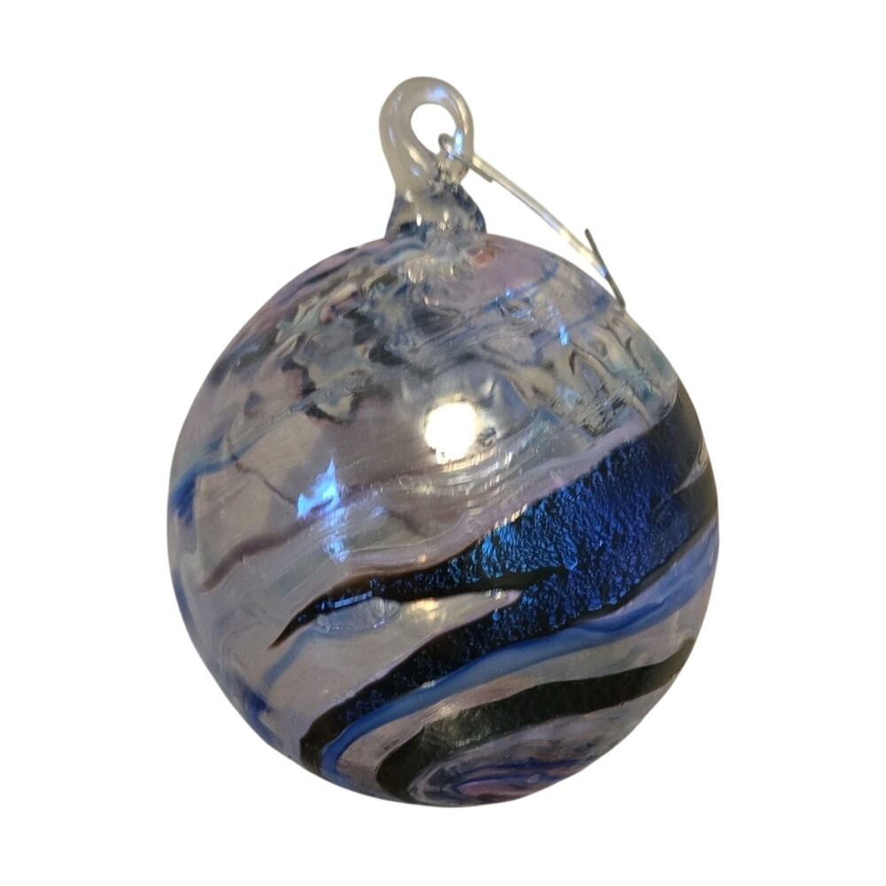 Glass Swirl Hanging Round Bauble Christmas Ornament Blue Clear White Black